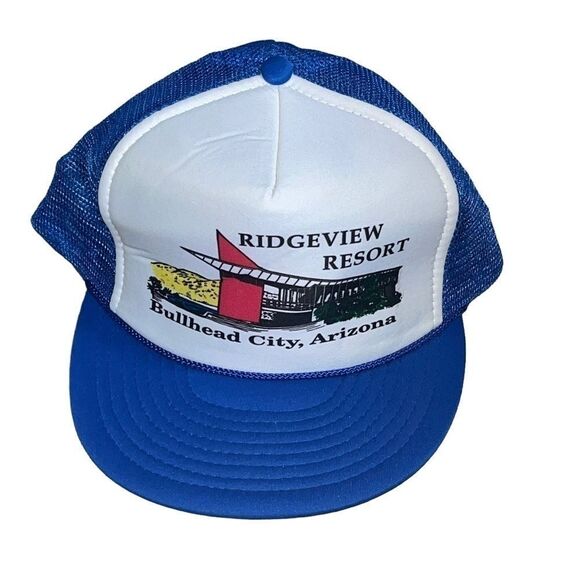 Nissin Ridgeview Resort Bullhead Arizona Blue & White Trucker Hat - Picture 1 of 10
